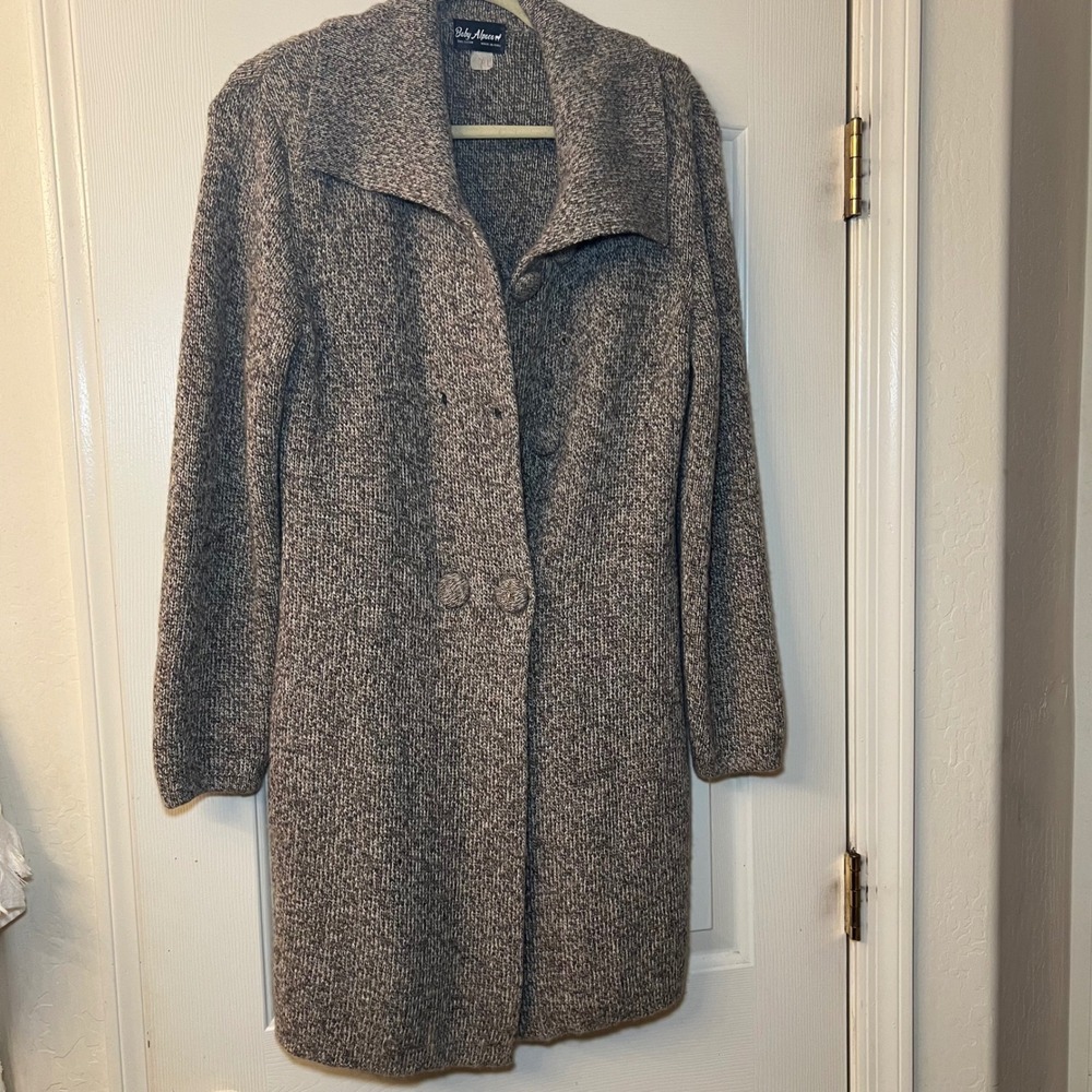 Baby Alpaca Handmade in Peru Marled Knit Longline Cardigan Sweater Coat‎ XL